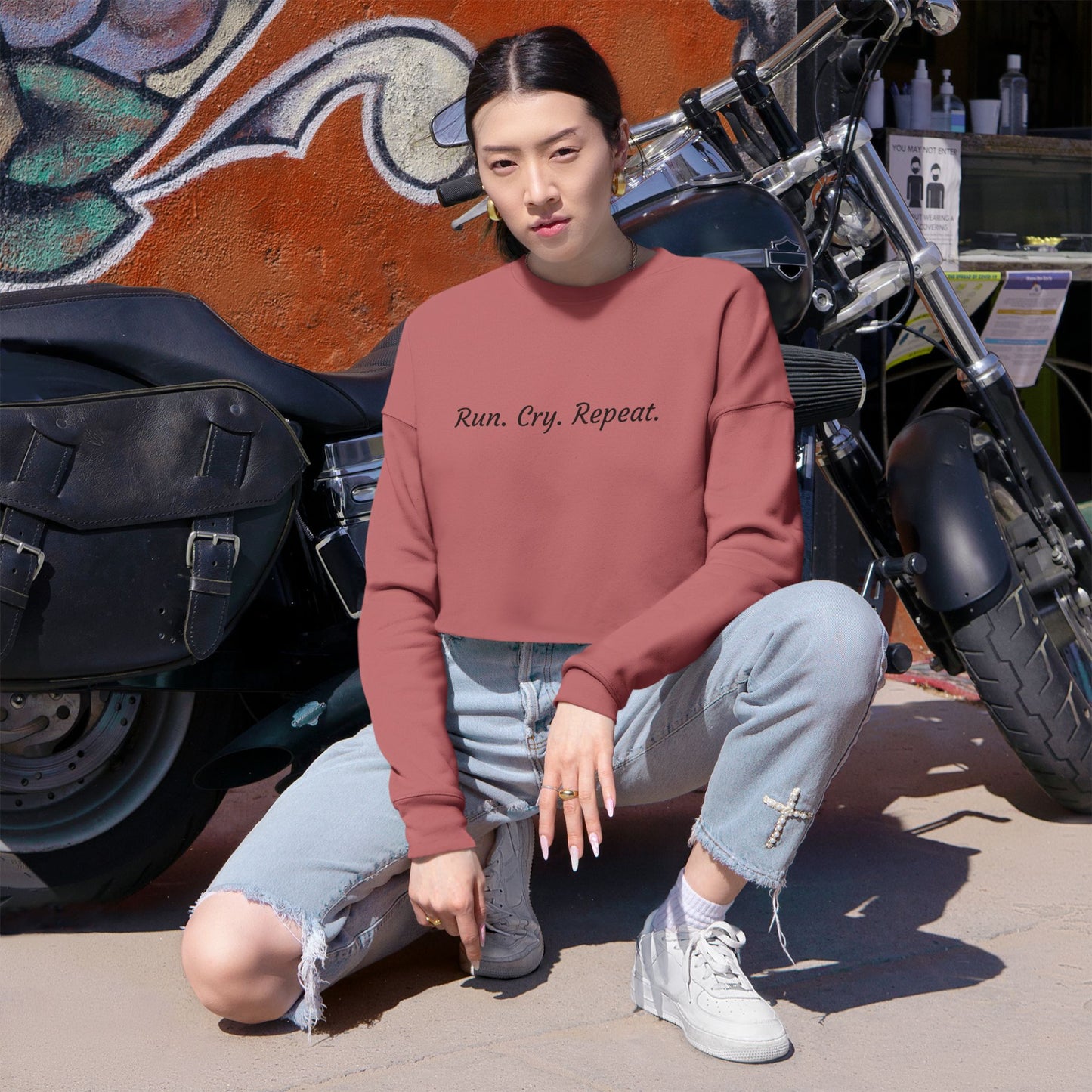Women's Cropped Sweatshirt - Run. Cry. Repeat.